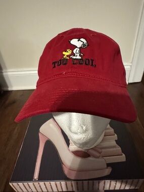 Peanuts Red "Too Cool" Snoopy & Woodstock Embroidered Baseball Cap